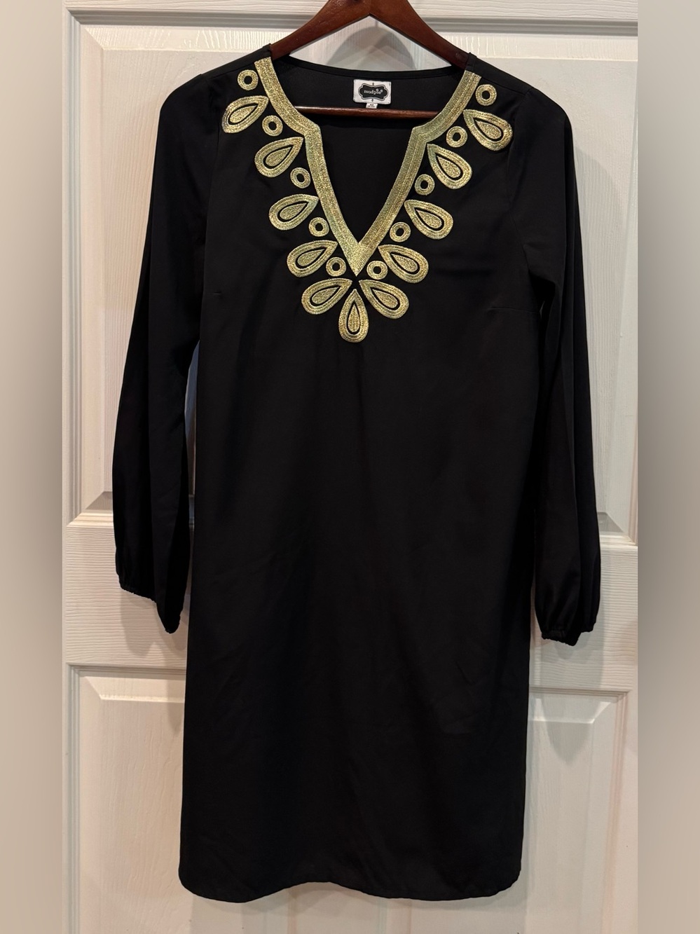 MudPie Dress Women's Size Medium Black With Gold Embroidered Design